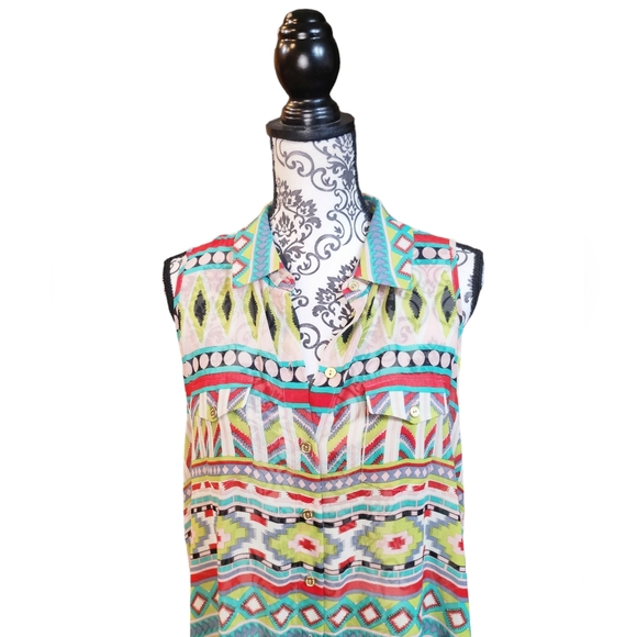 NWT BCBGMAXAZRIA Soft Guatemalan Sheer Sleeveless Collared Button-Up Tunic Sz M - Picture 6 of 15